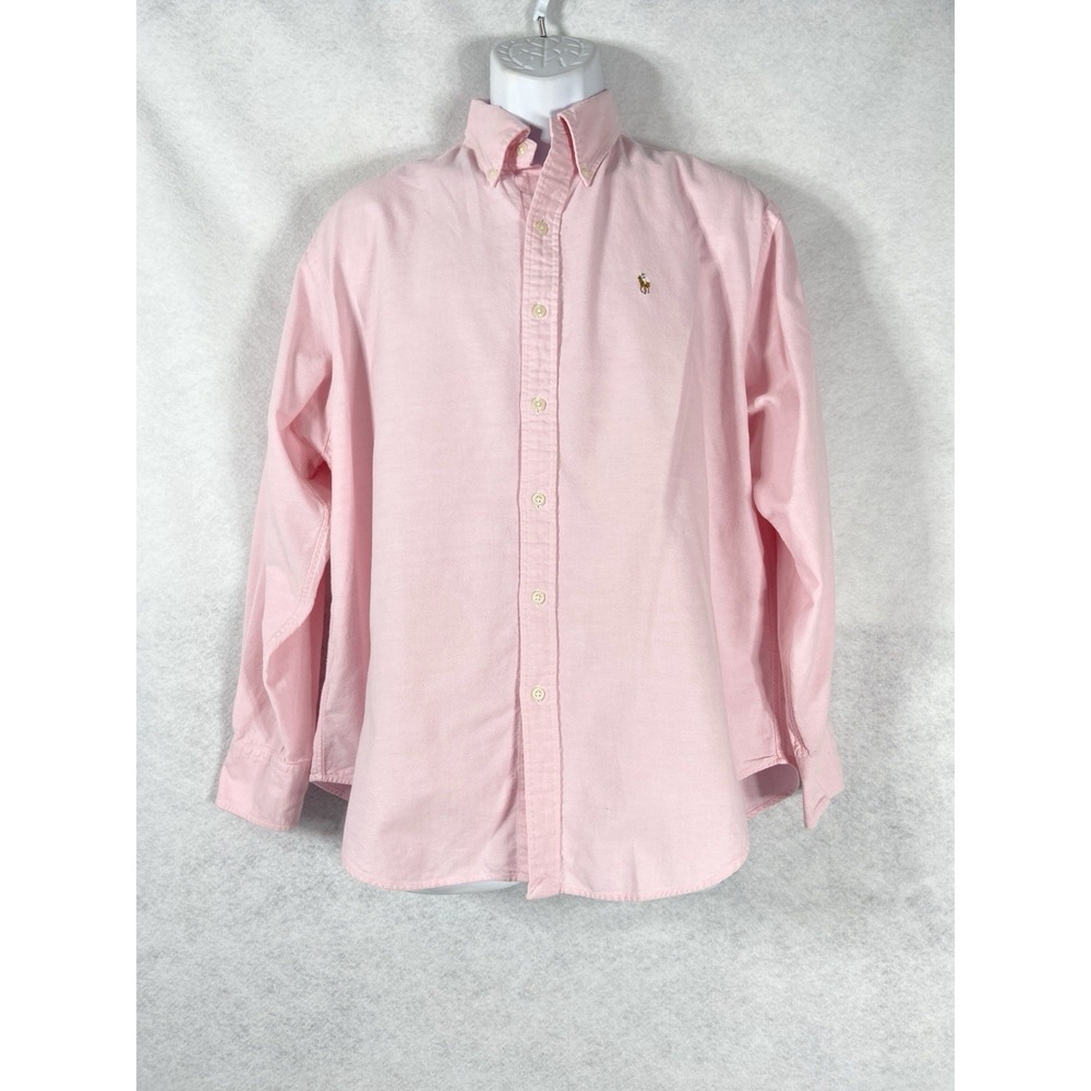 Polo Ralph Lauren Oxford Shirt Women's 14 Pink Button Up Plaid Preppy Cotton